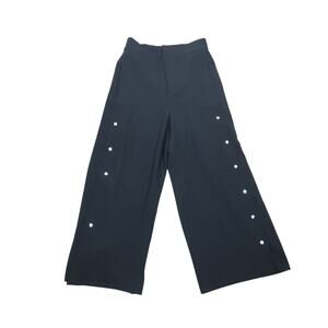 Zara black high rise wide leg trouser pants button detail M